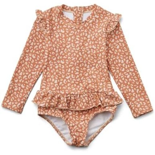 Girls Long Sleeve Swimsuits One Piece Rash Guard Bathing Suit with Ruffle Butt