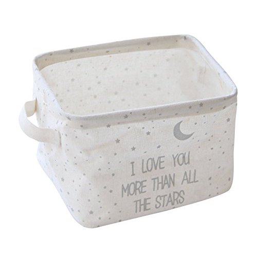 Slytem Storage Bin Basket Organizer Container Cube Rectangle with Handles Linen Canvas Jute Collapsible (#1: 7.8" long × 6.3" wide × 5.1" high, Gray Stars Moon)