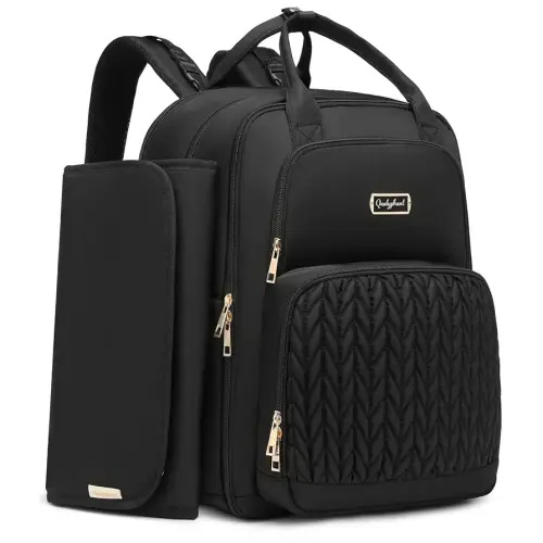 Diaper Bag Backpack - Extra Large Diaper Bag for 2 Kids Twins (Expandable 30-38L) - Travel Baby Backpack with Changing Pad for Mom Dad (Quilted, Water Resistant, Black)