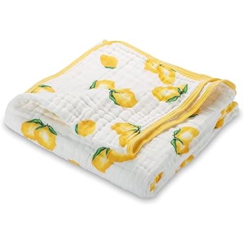 LollyBanks Muslin Quilts |100% Cotton Nursery & Crib Blankets for Girls| Super Soft and Lightweight | Large Size 47" x 47" for Baby Toddler and Kid (Lemon)