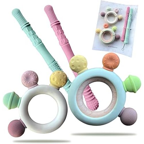 Ecliff Teething Sticks for Babies 0-12 Months - Soft Silicone Baby Teether Stick for Instant Soothing Gum Relief - BPA Free Teething Straws, Baby Teething Tubes, Chew Safe Teething Toys