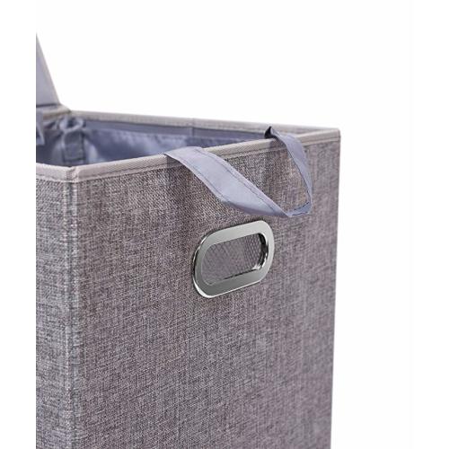 BirdRock Home Single Laundry Hamper with Lid and Removable Liner - Linen - Easily Transport Laundry - Foldable Hamper - Cut Out Handles - Grey