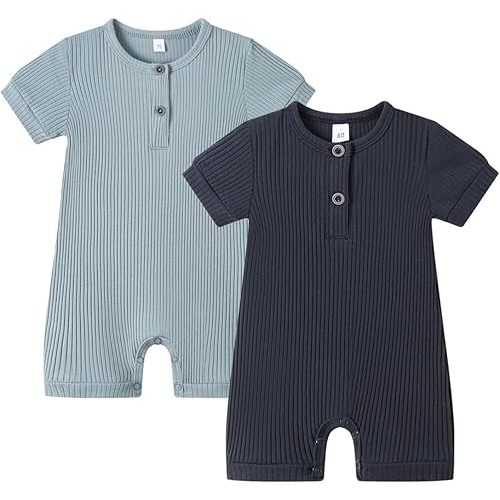 Bafeicao Baby Boy Girl 2/3 Pack Solid Romper Ribbed Short/Long Sleeve Bodysuit Jumpsuit Infant Knitted Outfits Clothes