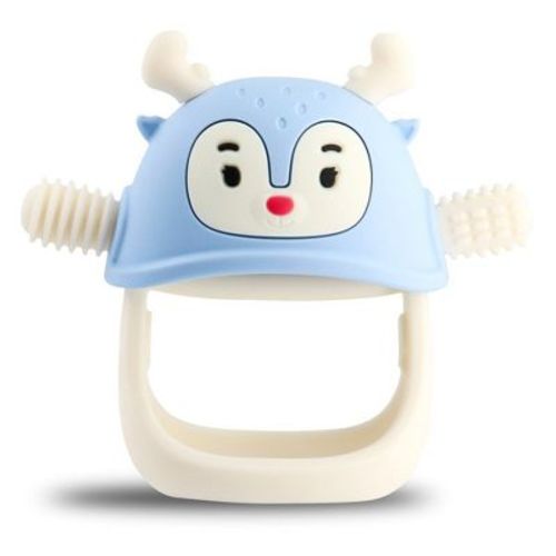 Smily Mia Reindeer Baby Teething Toy for Infants 3 Months Plus, Soothing Wearable Baby Chew Toy Sucking Needs & Pacifier for Newborns - Light Blue
