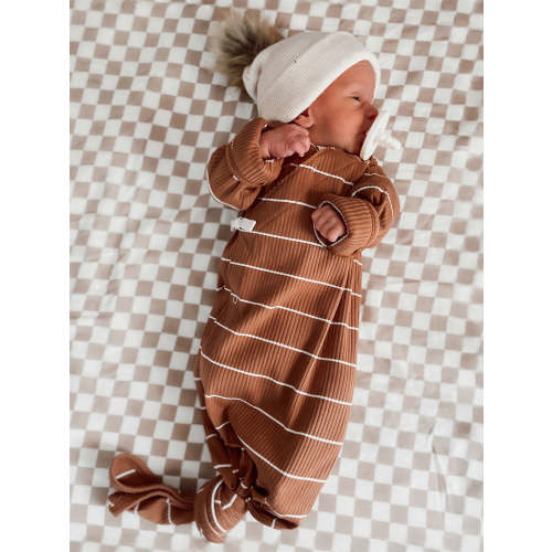 Saddle Stripe / Organic Ribbed Kimono Knot Gown