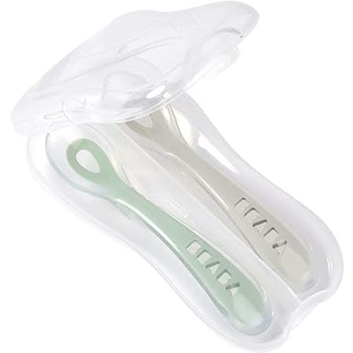 BEABA Toddler's Self-Feeding Spoon Set with Travel Case, Original Silicone Baby Spoons, Baby Essentials, Baby Spoons, Travel Set, Baby Gifts, Sage + Cloud