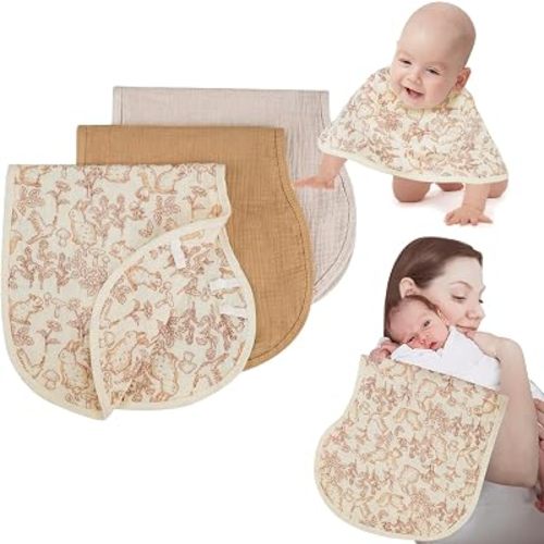 Muslin Burp Cloths with Snaps, Multi-Use Burpy Bib 100% Natural Cotton，Large 22"X11" Extra Absorbent Burping Cloth for Baby Girl & Boy, Rabbit