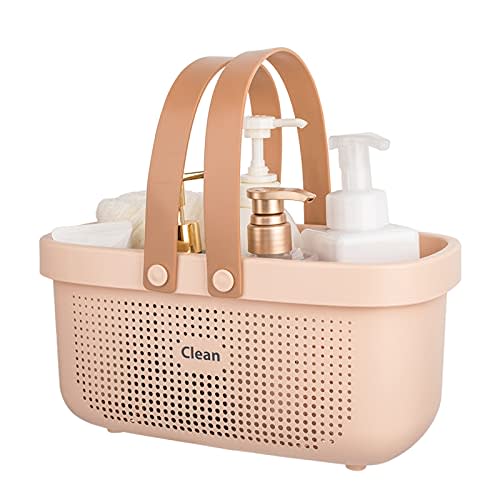 JiatuA Plastic Storage Basket with Handle Portable Shower Caddy Tote Organizer Basket Bin for Bathroom Kitchen Dorm Room Bedroom, Pink