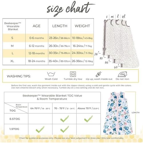 Burt's Bees Baby Beekeeper Wearable Blanket, Organic Cotton Swaddle 0.5 or 1.5 TOG, Newborn Essentials Shower Gift