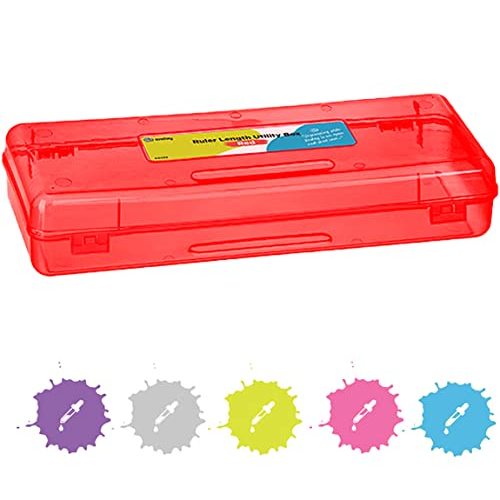 Enday Pencil Box Red, Storage Organizer Utility Box, Multipurpose Long Ruler Length School Office Supplies Plastic Pencil Case for Kids & Adults Available in Red, Pink, Green, Purple, Blue, 1PK