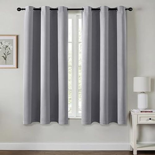 MIULEE Light Grey Blackout Curtains for Bedroom Living Room 63 Inches Long 2 Panels, Thermal Insulated Room Darkening Drapes Solid Grommet Noise Reduction Light Blocking Window Treatments 40x63 Inch
