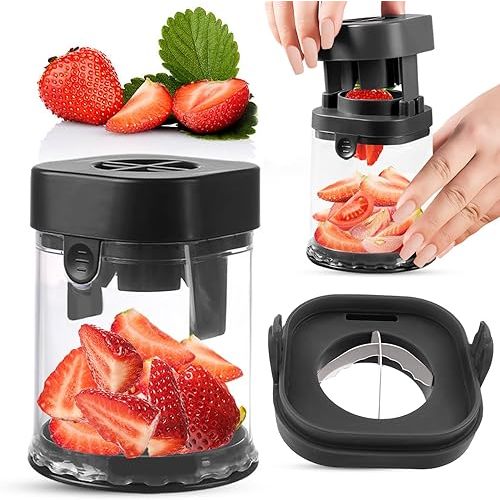 Small Fruit Cutter, Creative Strawberry & Grape Slicer, Quickly Making Fruit Vegetable Salad (Black)