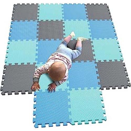 MQIAOHAM® Children Puzzle mat Play mat Squares Play mat Tiles Baby mats for Floor Puzzle mat Soft Play mats Girl playmat Carpet Interlocking Foam Floor mats for Baby Blue Green Grey 107108112