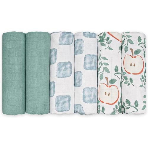 GLLQUEN BABY Receiving Blanket Boy Cotton Muslin Swaddle Blankets Girl Newborn Squares Breathable & Soft Thin Baby Blankets Cloths Double Absorbent Infant Swaddling Wrap - 6 Pack (Apple Paradise)