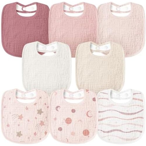 Susurration Muslin Baby Bibs 8 Pack Bandana Drool Bibs, Soft Square Adjustable Baby Drooling Bibs for Unisex Girls & Boys