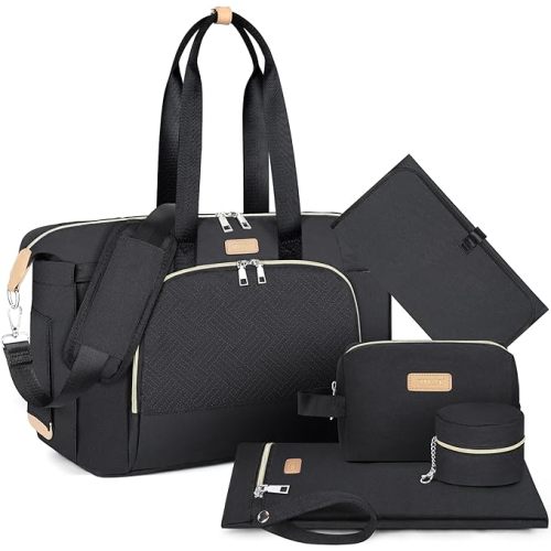ITIEZY Diaper Bag Tote for Baby - Large Mommy Bag with Portable Changing Pad Pacifier Case, Hospital Bags Travel Baby Bag - Medium - A1-black-7pcs