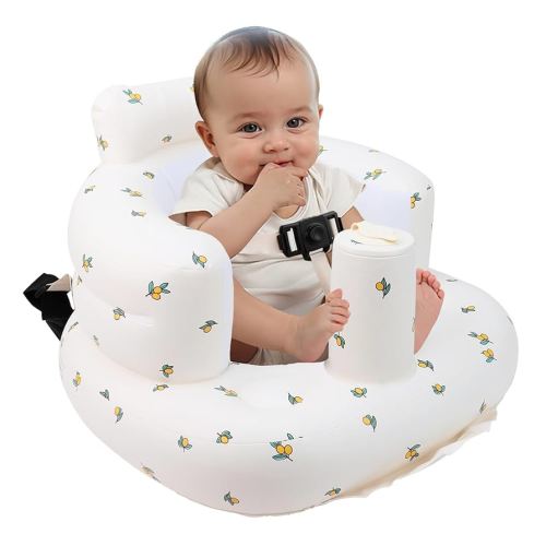 Inflatable Baby Seat with Harness for Babies 3 Months & Up, Infant Floor Chair for Sitting Up, Baby Seats for Infants, Blow Up Baby Chair with Built in Air Pump - Olive Flower