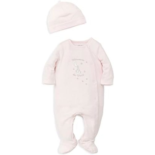 Little Me Baby Girls' 100% Cotton Scratch Free Tag 2-Piece Sleeper Footie and Cap Set