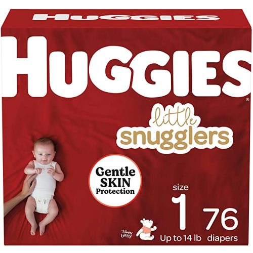 Baby Diapers Size 1, 76ct, Huggies Little Snugglers, Gentle Skin Protection