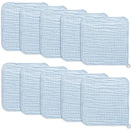 Baby Washcloths, Muslin Cotton Baby Towels, Large 10”x10” Wash Cloths Soft on Sensitive Skin, Absorbent for Boys & Girls, Newborn Baby & Toddlers Essentials Shower Registry Gift (Sky Blue, Pack Of 10)