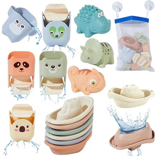 Baby Bath Toys for Kids Ages 1-3, 14 Pack Mold Free Toddler Bath Toys for 2-4 Bathtub Water Toys with Floating Boats & Bath Cups and No Hole Animal Floating Pool Toys for Babies 6-12 Months
