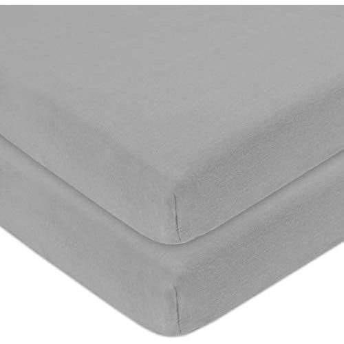 American Baby Company 2 Pack 100% Natural Cotton Value Jersey Knit Fitted Pack N Play Playard Sheet, Gray, Soft Breathable