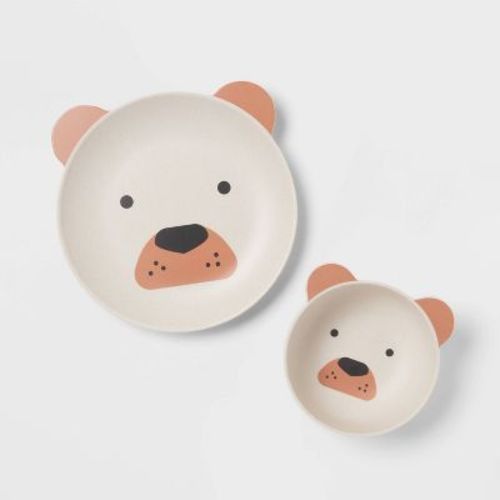 Kids' 2pc Bamboo and Melamine Bear Dinnerware Set Light Brown - Pillowfort™