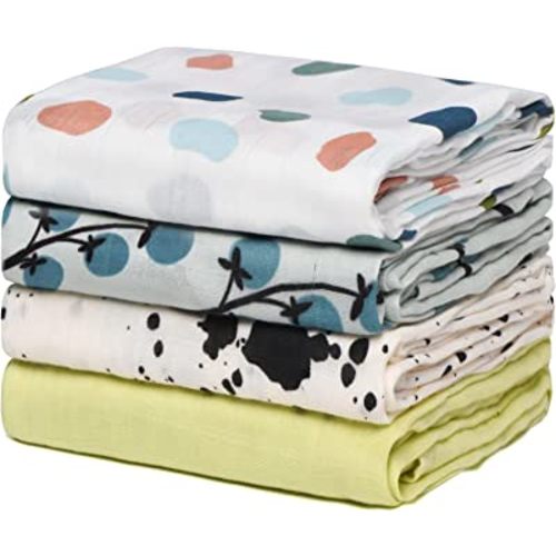 Momcozy Muslin Swaddle Blankets, 4 Pack, 47 X 47 Inches