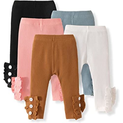 U·nikaka Toddler and Baby Girl Stretchy Flare Pants with Ruffle Fleece Pants and Leggings 5-Pack