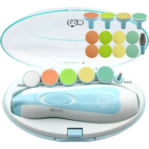 Royal Angels Baby Nail Clippers 20 In 1, Safe Electric Baby Nail Trimmer, Baby Nail File Kit, Additional Replacement Heads, Newborn Toddler Toes and Fingernails, Trim and Polish (Blue)
