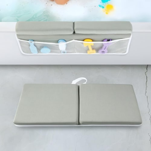 PandaEar Baby Bath Kneeler & Elbow Rest Pad, Comfortable Non-Slip Kneeling Mat Cushion with Toy Organizer Storage Pockets, Foldable Foam Mat for Toddler Bathroom Bathing Time