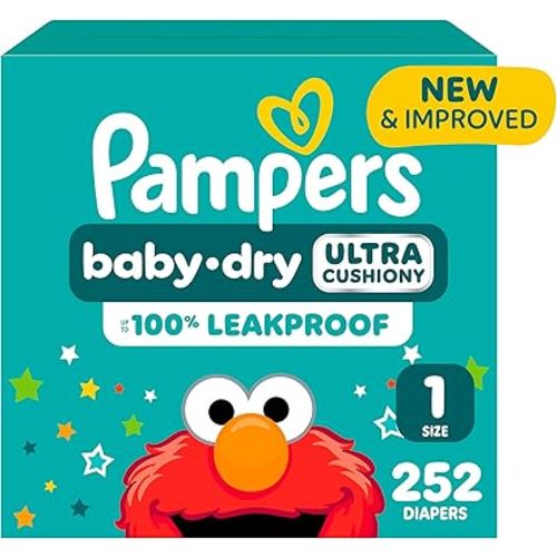 Pampers Baby Dry Diapers, Size 1, 8-14 lbs, 252 Count, Absorbent Disposable Diapers