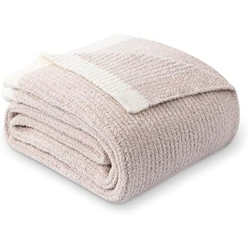 MH MYLUNE HOME Ultra Soft Ribbed Throw Blanket for Couch 50x60 Inches Luxurious Super Cozy Fluffy Microfiber Blanket Plush Warm Reversible Throw Blankets for Sofa Bed - Khaki 50 x 60 Inches