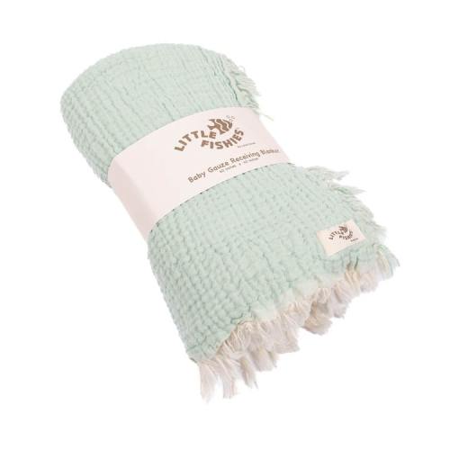 Little Fishies Gauze Receiving Blanket - Seafoam