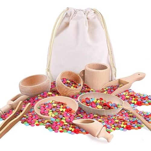 10 Pcs Wooden Sensory Bin Tools for Toddlers & Preschool Children, Montessori Sensory Wooden Toys Fine Motor Learning Pretend Play Sensory Tools for Kids