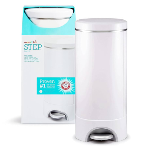 Munchkin® STEP™ Diaper Pail Powered by Arm & Hammer, #1 in Odor Control, Award-Winning, Includes 1 Snap, Seal & Toss™ Bag, 1 Starter Refill Ring, and 1 PUCK™ Baking Soda Cartridge