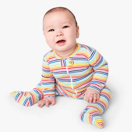 Clearance baby organic zip footie in mini rainbow stripe | Primary.com