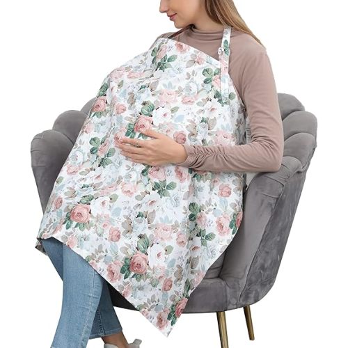 Cotton Nursing Cover for Breastfeeding - Multipurpose Breathable Mother Breastfeeding Cover (White Flower)