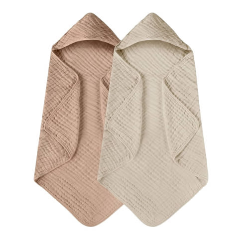 Yoofoss Hooded Baby Towels for Newborn 2 Pack 100% Muslin Organic Cotton Baby Bath Towel with Hood for Babies, Infant, Toddler and Kids, Large 32x32Inch, Soft and Absorbent Newborn Essential