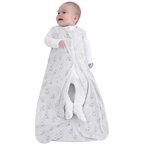 Owlivia Baby Sleep Sack Organic Cotton Sleeping Bag with 2-Way Zipper,100% Organic Cotton Wearable Blanket,Unisex Sleep Sack(Gray Rabbit, 3-12 Months)