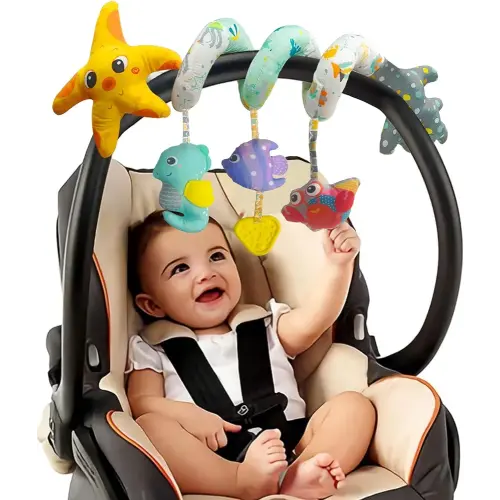 Baby Toys Infant Carseat Toy - Car Seat Toys Gifts for 0-6 6-12 Months Stroller Toy for Newborn Babies Boy Girl 3-6 Month Spiral Hanging Bassinet Crib Toy 0-3 4 5 6 7 8 9 10 11 Soft Sensory Toy Gift