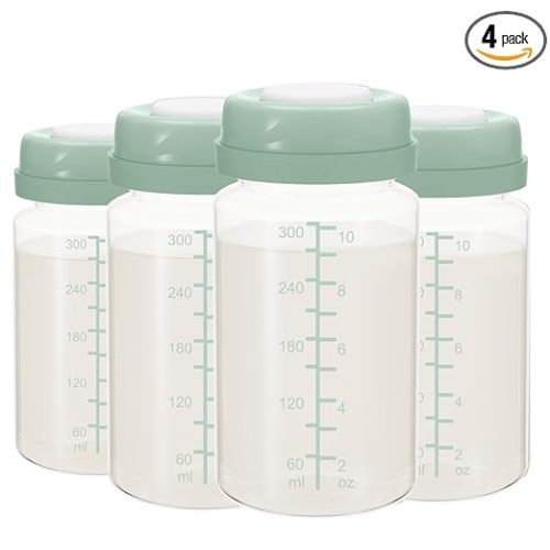 10oz Breastmilk Storage Bottle, Compatible with Momcozy Milk Cooler 22oz & Spectra Pumps, Wide-Neck Collection Bottles for Pumping & Fridge, BPA-Free, Breastfeeding Essentials, 4PCS