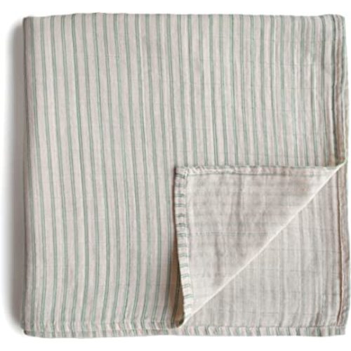 mushie Muslin Baby Swaddle Blanket | 100% Organic Cotton (Sage Stripe)