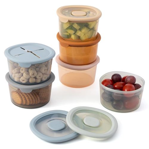 Moonkie Silicone Snack Containers for Kids and Toddlers | 8 oz Baby Food Containers with Airtight Lids and A Snack Lid | Baby Food Jars | BPA Free | Freezer & Dishwasher Safe | 6 Pack