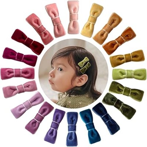 Velvet Baby Hair Clips, 20pcs Boutique Mini Bows Barrettes, Fully Lined Hair Pins Accessories for Infant Toddler Baby Girl's Fine Hair by Cherssy