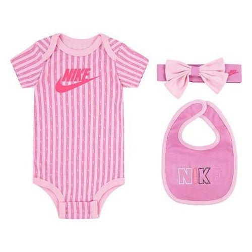 Newborn Baby Girls Nike Bodysuit Headband and Bib 3-Piece Set