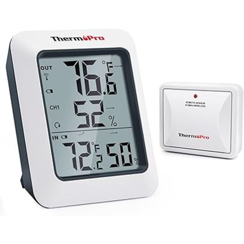 ThermoPro TP60S Digital Hygrometer Indoor Outdoor Thermometer Wireless Temperature and Humidity Gauge Monitor Room Thermometer with 500ft/150m Range Humidity Meter