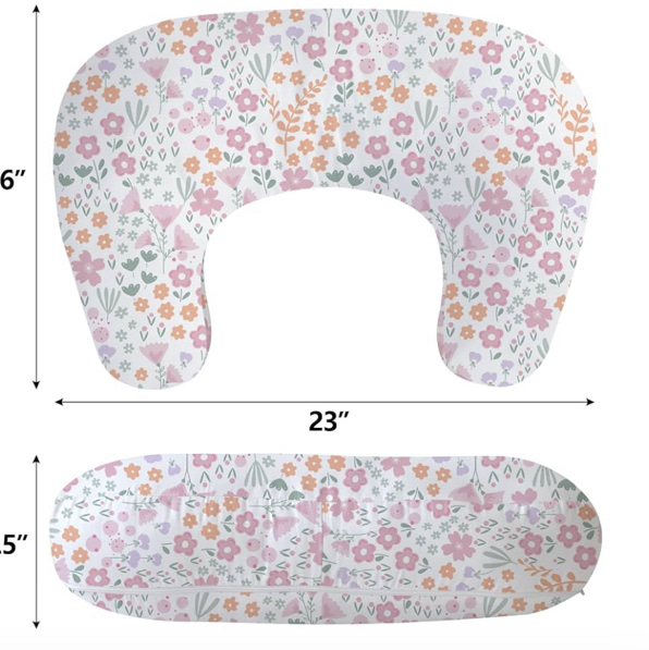 Little Grape Land Nursing Pillow for Breastfeeding, Ergonomic Feeding Pillow with Removable Cover, Baby Feeding Pillow with Hidden Zipper Guard and Supportive Breathable Filling, Floral, Upgraded