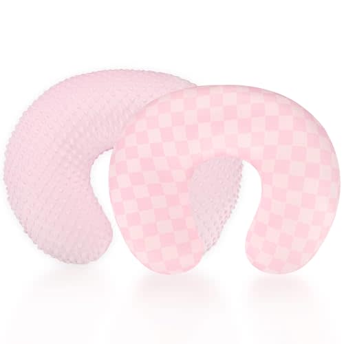 DAYEEBALL 2 Pack Nursing Pillow Covers, Removable Nursing Covers for Breastfeeding Pillows, Stretchy and Soft Breastfeeding Pillow Slipcover for Baby Girls Boys Newborn (Pink, Pink Checkerboard)