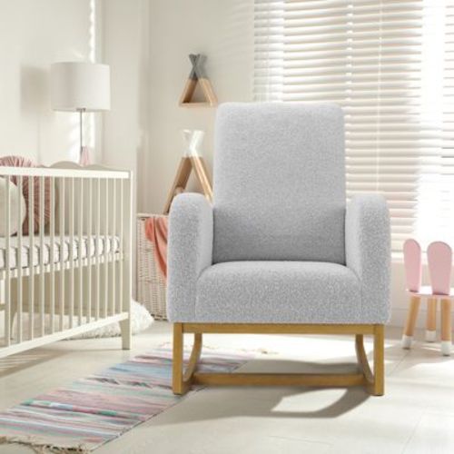 CuisinSmart Rocking Chair Nursery, Comfy Lambswool Upholstered, Modern Rocking Accent Chair with Side Storage Pockets for Living Room Bedroom